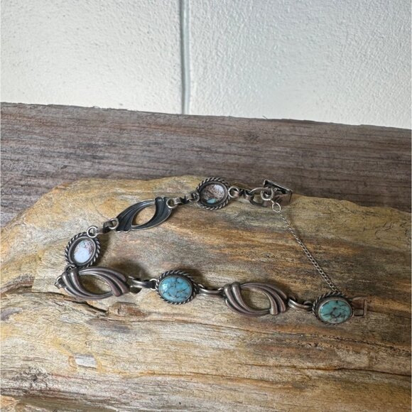 Vintage Van Dell Sterling Silver And Faux Turquoise Bracelet 9.48g - Picture 3 of 6